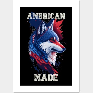 American 4th of July American Made Wolf Posters and Art